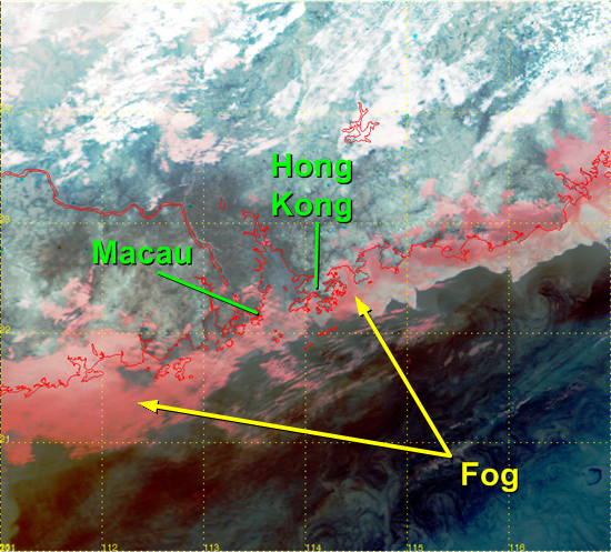 Fog along coastal region of Guangdong (Image time - 10:21 p.m., 15 February 2006)