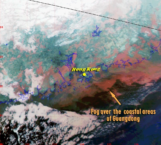 Fog over the coastal areas of Guangdong (Image time - 3:10 a.m., 17 January 2002)