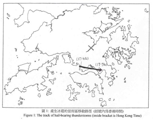 path of the thunderstorms that produced the hailstones in HK