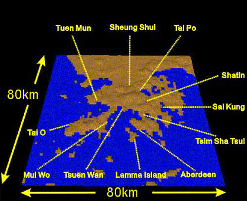 the base map of the radar image indicating the location of various places in Hong Kong