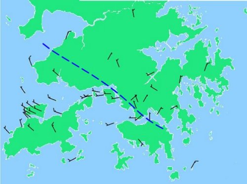 Wind directions recorded by automatic weather stations around 2 p.m. 15 September.
