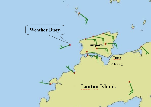 Location of the weather buoy and land-based weather stations
in and around the airport