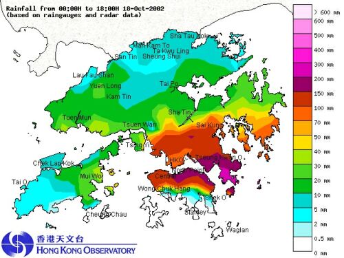 A rainfall distribution map for today (up to 6 pm)