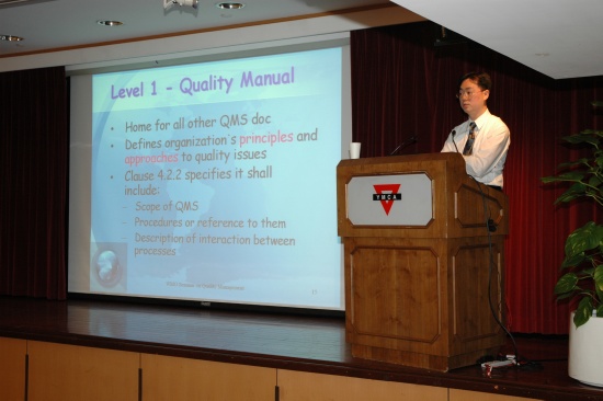 Figure 3.  Mr. S.T. Chan of the Hong Kong Observatory introduced ISO 9001:2000 quality management system at the seminar.