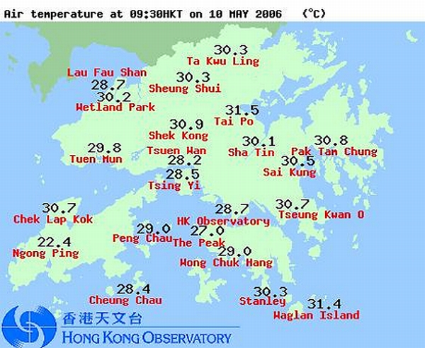 Figure 1.  The distribution map of air temperatures on the Observatory's webpage for regional weather.