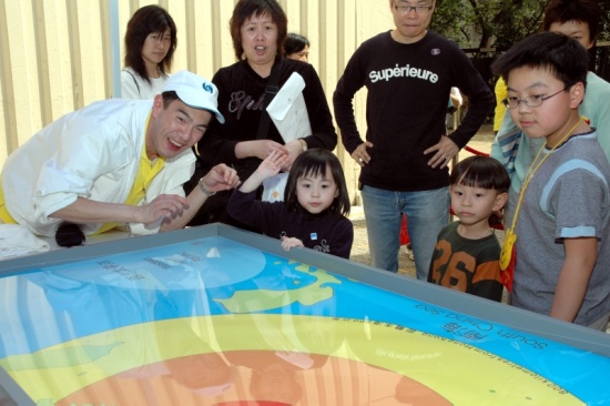 Children trying out their skills in a game designed by the 'Friends of the Observatory'