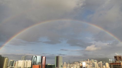 A double rainbow appeared over Hong Kong in the afternoon on 19 June 2012