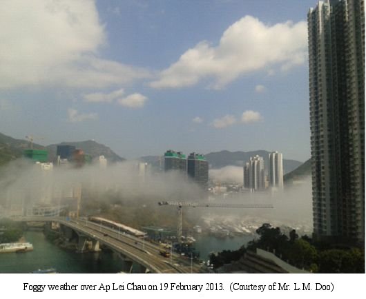 Foggy weather over Ap Lei Chau on 19 February 2013. (Courtesy of Mr. L.M. Doo)