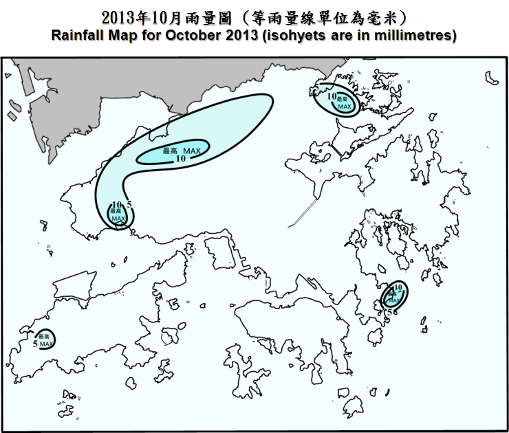 Rainfall Map For October 2013 (isohyets are in millimetres)