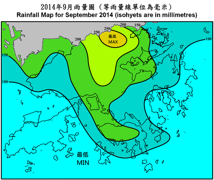 Rainfall Map For September 2014 (isohyets are in millimetres)