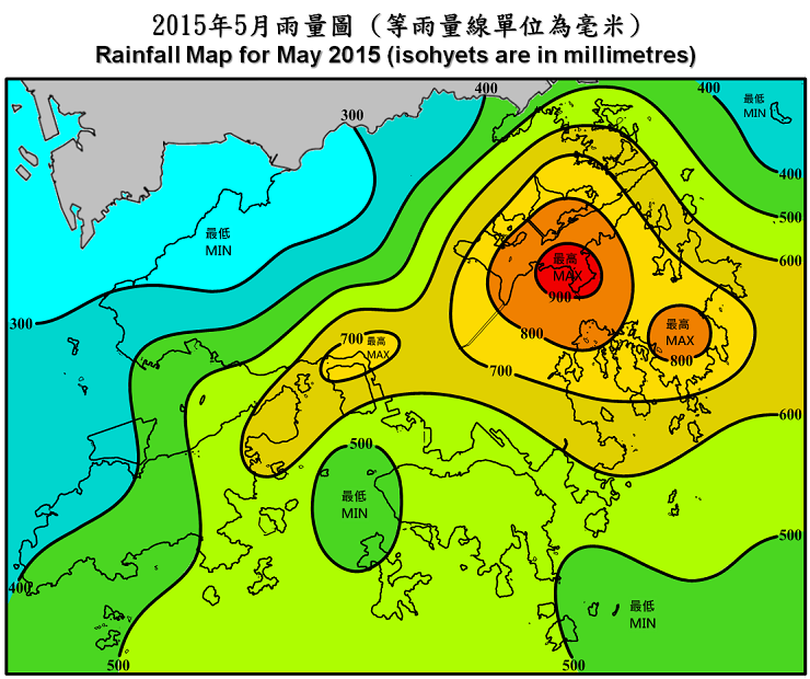 Rainfall Map For May 2015 (isohyets are in millimetres)