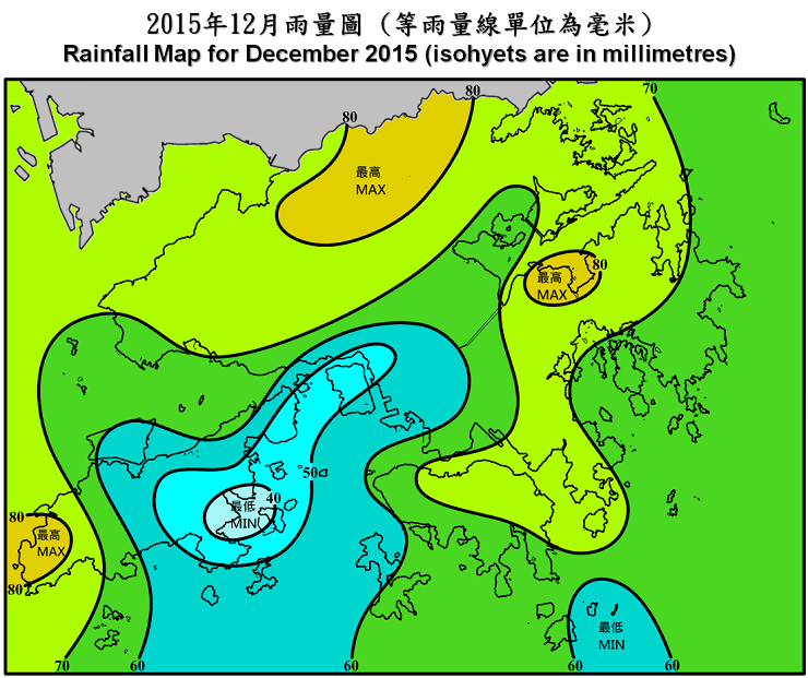 Rainfall Map For December 2015 (isohyets are in millimetres)