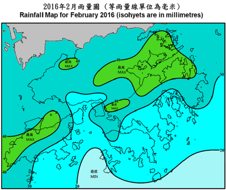 Rainfall Map For February 2016 (isohyets are in millimetres)