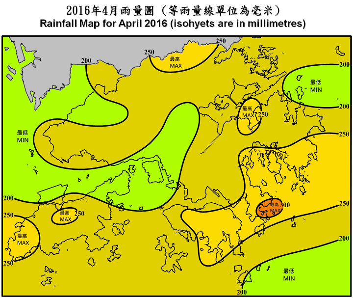 Rainfall Map For April 2016 (isohyets are in millimetres)