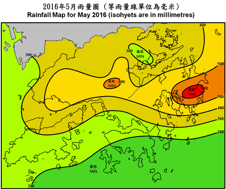 Rainfall Map For May 2016 (isohyets are in millimetres)