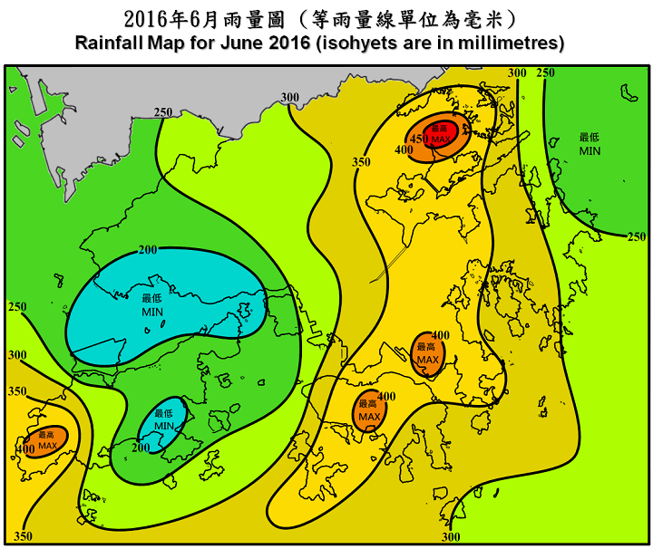 Rainfall Map For June 2016 (isohyets are in millimetres)