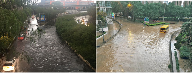 Severe flooding at Ching Cheung Road (left) and Chai Wan Road (right) on 19 October 2016