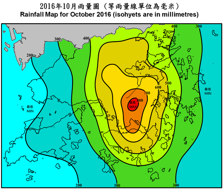 Rainfall Map For October 2016 (isohyets are in millimetres)