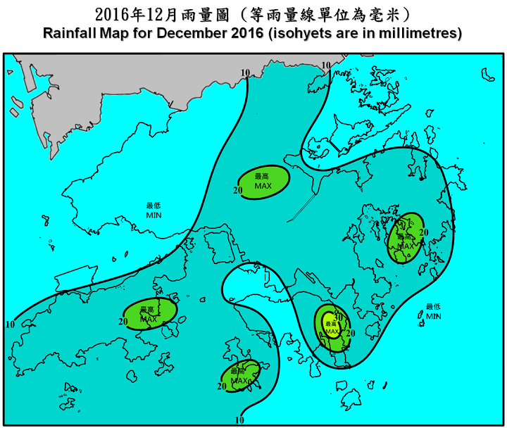 Rainfall Map For December 2016 (isohyets are in millimetres)