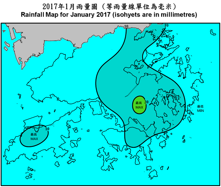 Rainfall Map For January 2017 (isohyets are in millimetres)