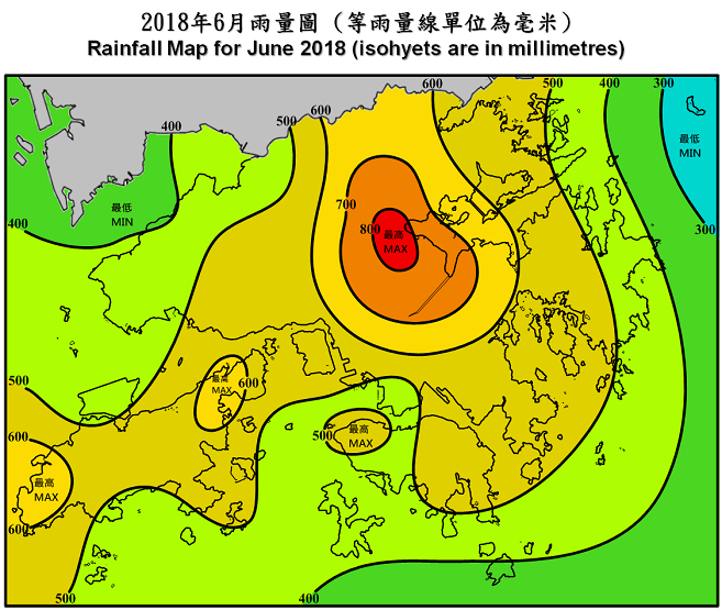 Rainfall Map For June 2018 (isohyets are in millimetres)