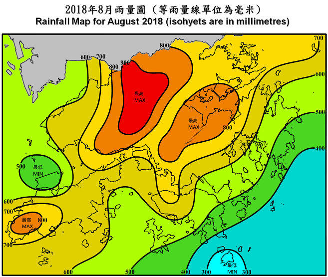 Rainfall Map For August 2018 (isohyets are in millimetres)