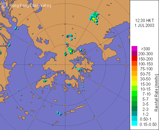 Isolated Showers on 1 July 2003