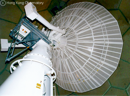 The 8.5-metre diameter dish antenna of the Tai Mo Shan weather radar