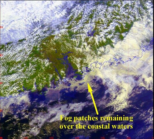 Fig.4 Satellite image captured by NOAA-16 at 2:27 p.m. (Hong Kong time) on 17 January 2002. 