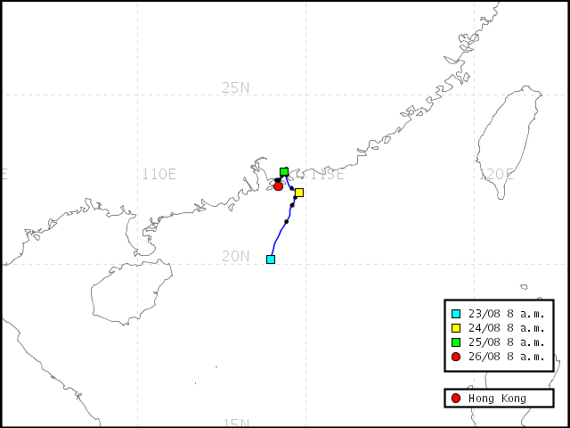 Backward trajectory reaching Hong Kong ending at 8 a.m. 26 Aug 2007