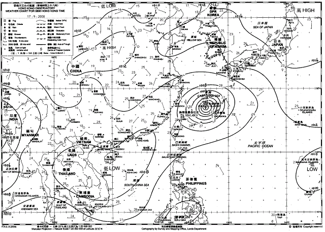 Weather chart at 8 a.m. on 17 Sep 2008