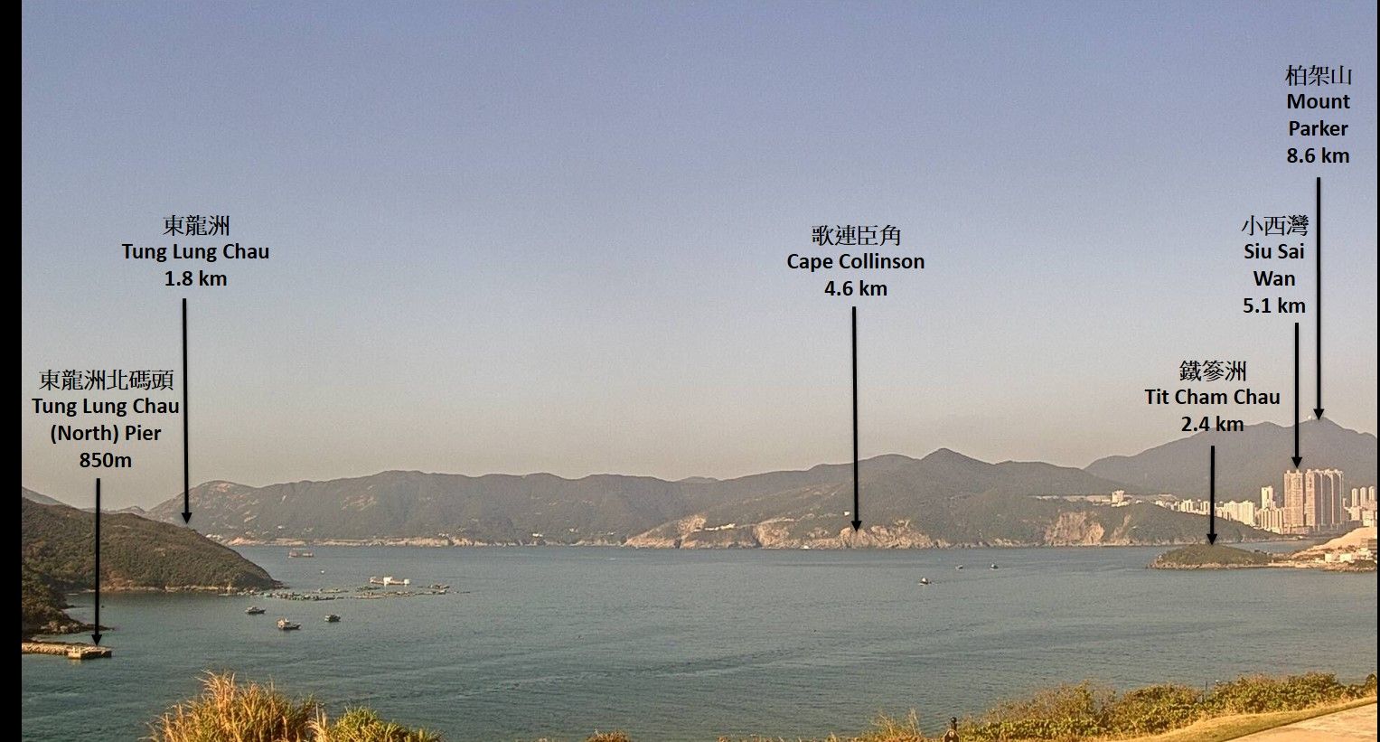 Landmarks to the southwest of Clear Water Bay