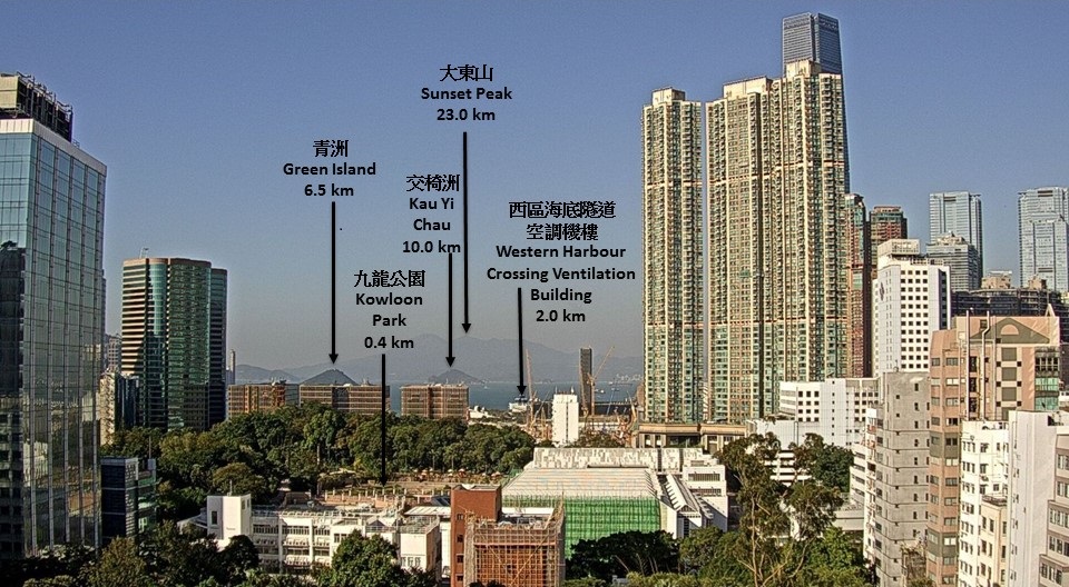 Landmarks to the west of Hong Kong Observatory Headquarters