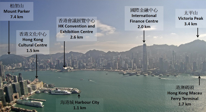 Landmarks to the southeast of International Commerce Centre