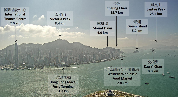 Landmarks to the southwest of International Commerce Centre