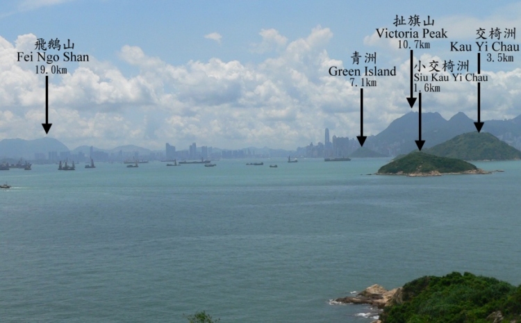 Landmarks to the east of Peng Chau automatic weather station