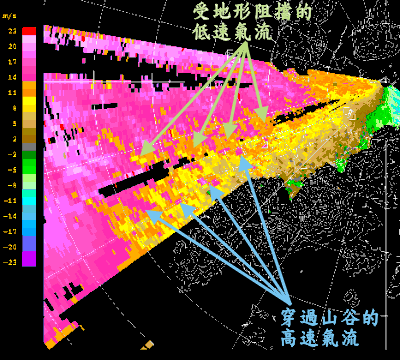 ２００２年９月強烈熱帶風暴黑格比吹襲期間由機場多普勒天氣雷達所捕捉得的風場圖案