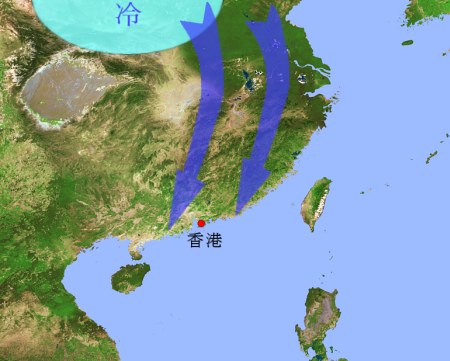 圖二 東亞地區冬季季候風示意圖