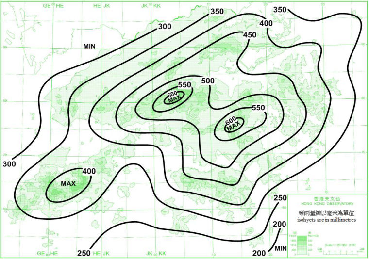 香港平均六月雨量分佈圖 (1981-2010年)