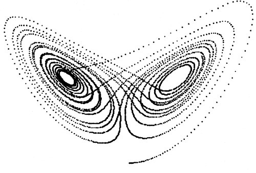 洛倫茲的「數值天氣預報」試驗得出來的數據，
圖案看來酷似一隻蝴蝶