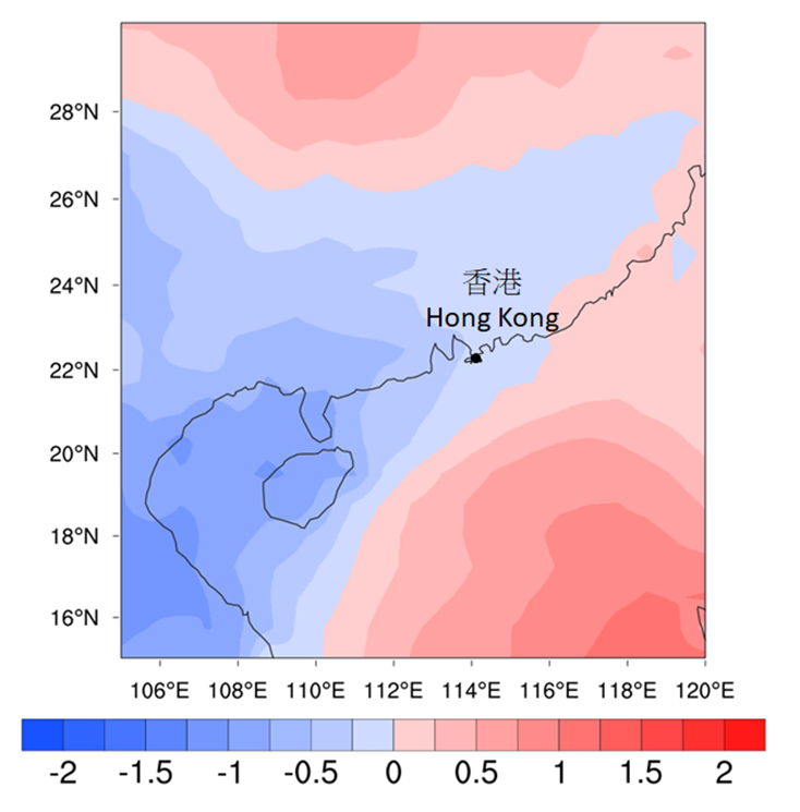 Temperature forecast for 2020/21 winter based on a number of global climate models (unit: standard deviation)