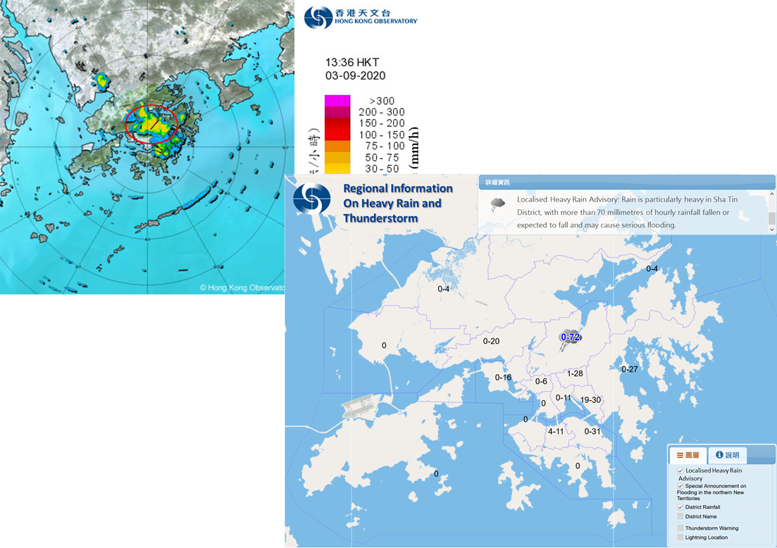 The new “Localised Heavy Rain Advisory” service will take into consideration a forecast element, to alert people regarding potential flooding due to heavy rain in Hong Kong districts, so they can take precautionary measures.