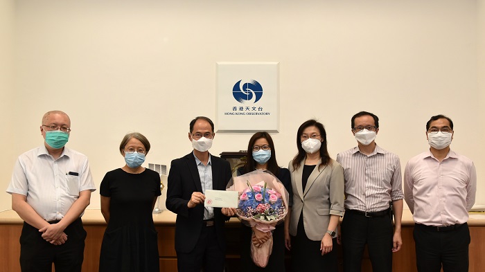 Ms Sarah Chan Siu-yu (middle) was promoted to Senior Clerical Officer 