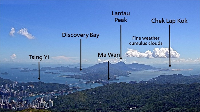 Scene captured by the new camera at Tai Mo Shan on a clear day, with cumulus clouds typical of fine weather over Lantau Island