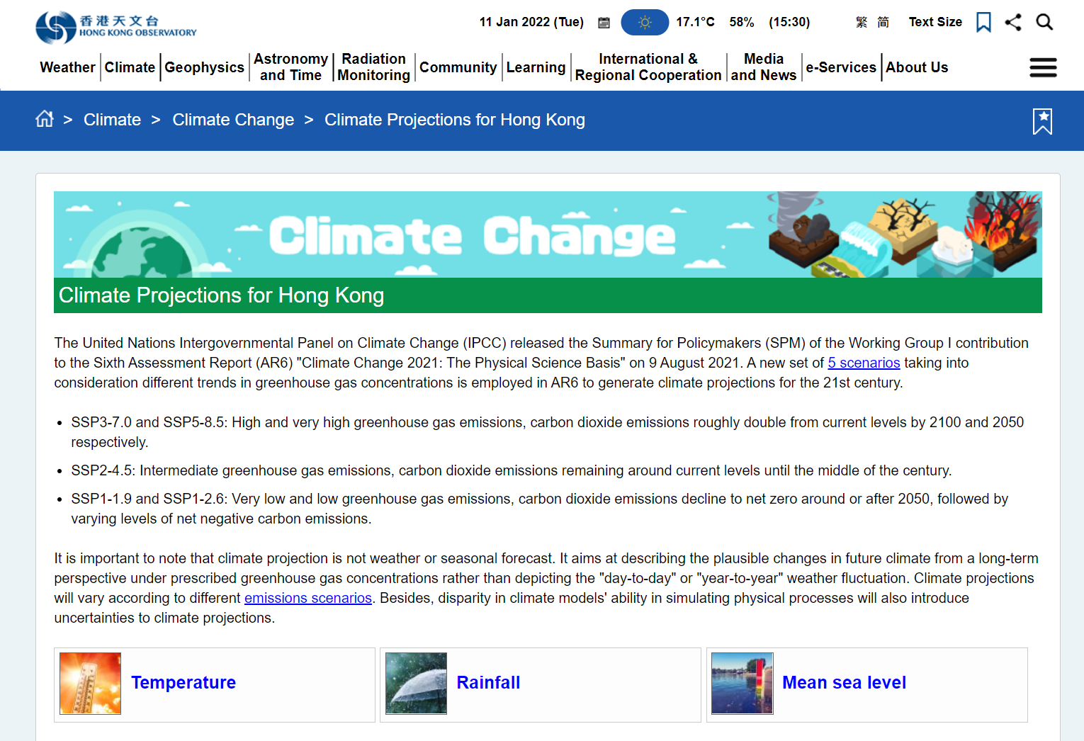 Climate Projections for Hong Kong webpage