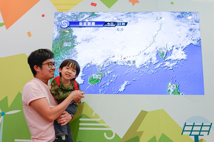 Visitors experiencing how to present a weather report