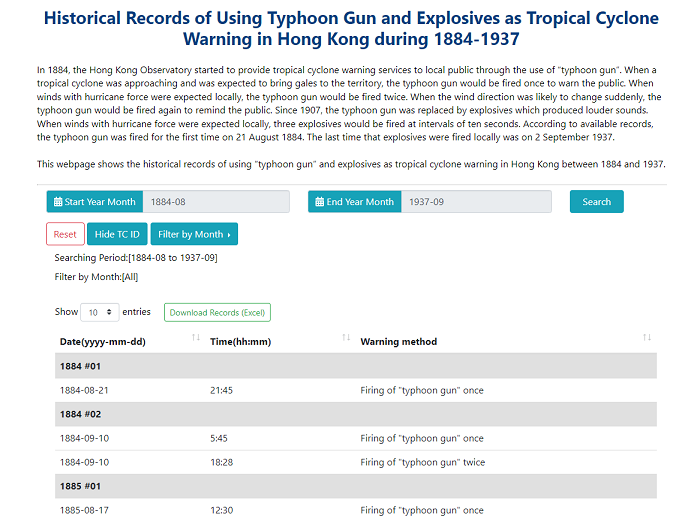 Historical Records of Using Typhoon Gun and Explosives as Tropical Cyclone Warning in Hong Kong during 1884-1937 webpage