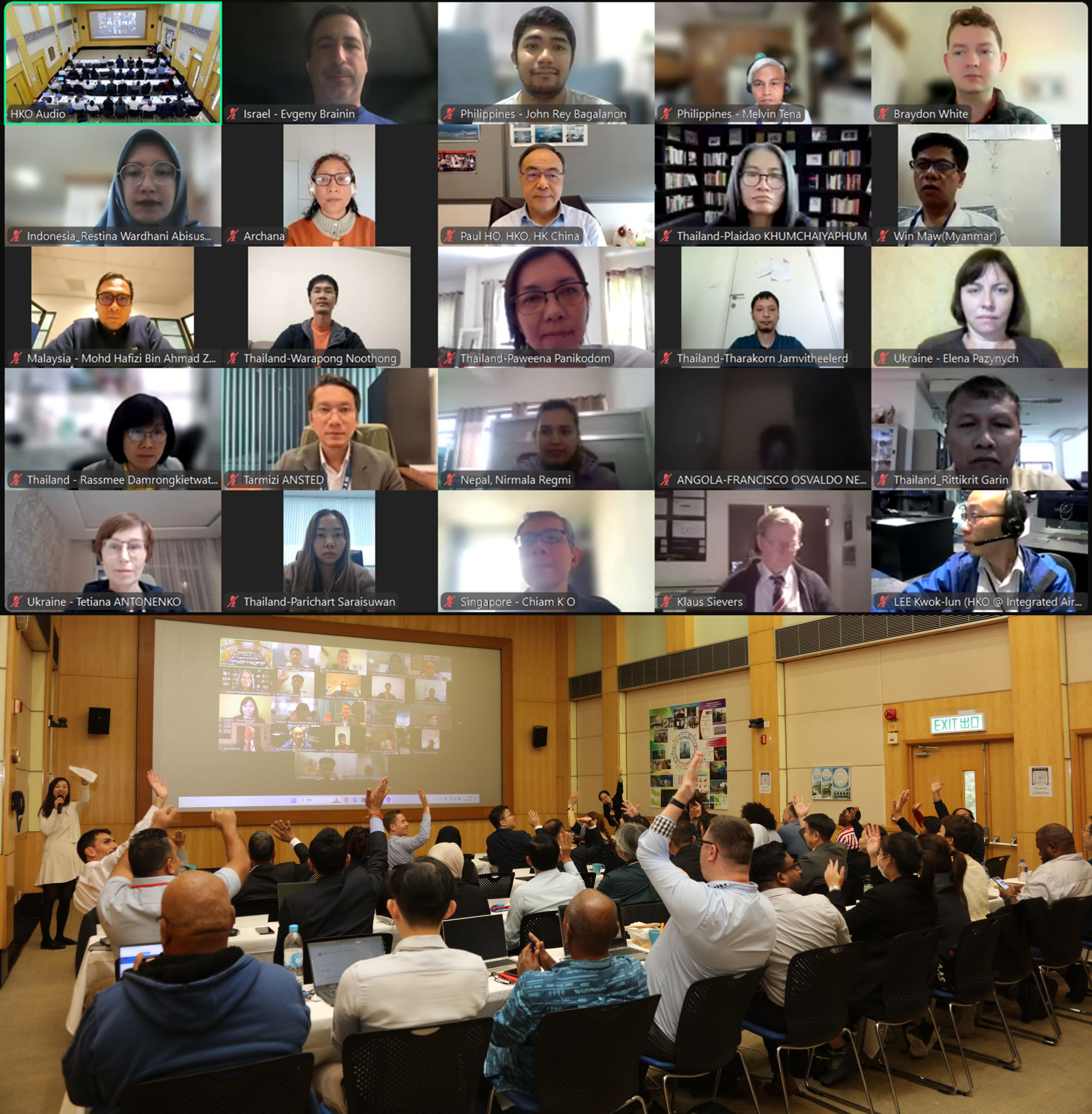 In-person and online participants interacting with each other.