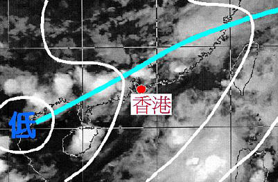 1997年6月4日暴雨影響華南沿岸的衛星雲圖及地面氣壓圖