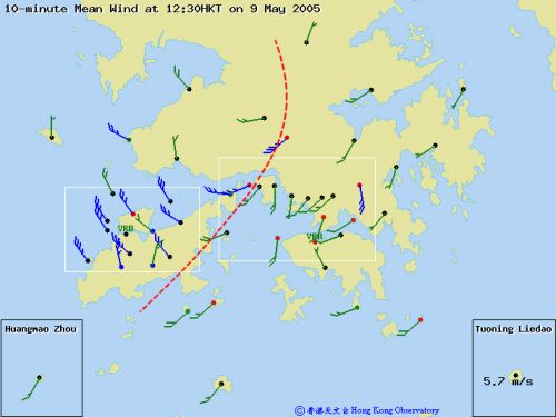 2005年5月9日之地面風分佈圖